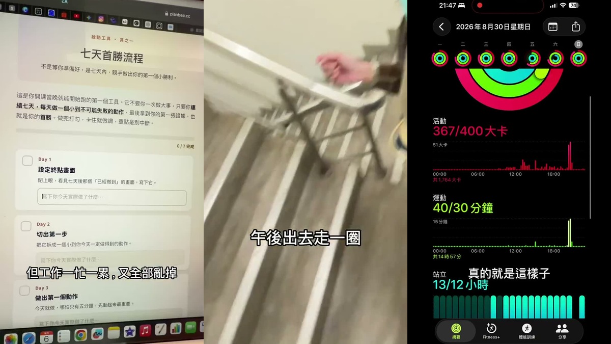 從沒時間運動,到午休走一圈、上班走樓梯